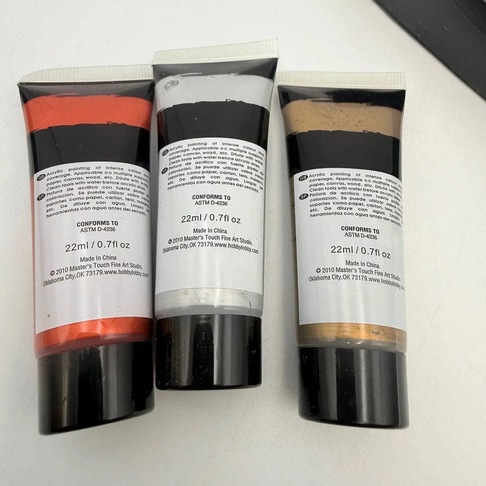 Masters Touch Metallic Acrylic Paint Tubes 22ml White Gold Copper 3 Count 887331